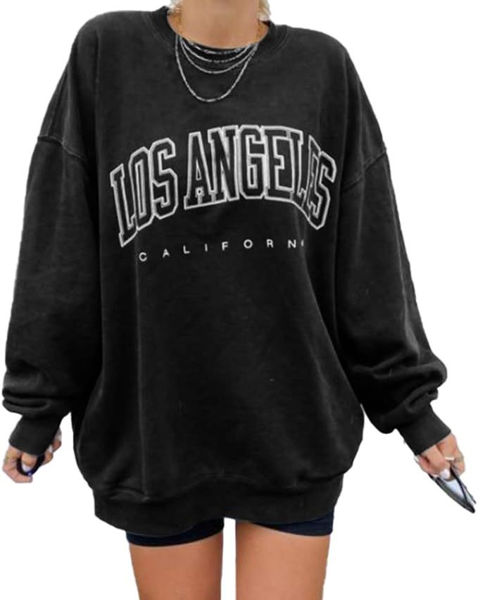Langwyqu Women's Oversized Sweatshirt Los Angeles California Crewneck Long Sleeve Casual Loose Pu... | Amazon (US)