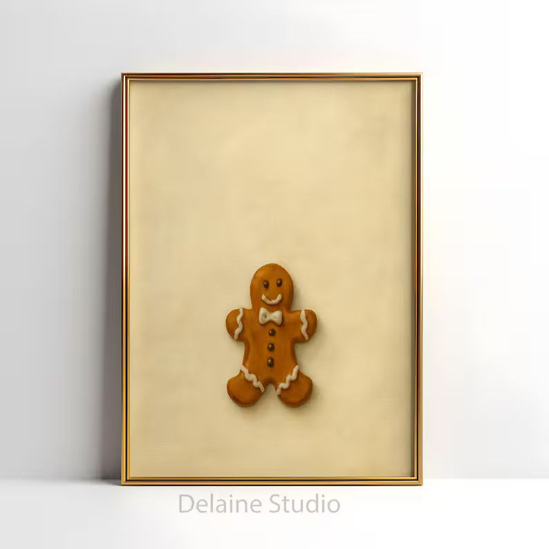 Gingerbread Man Painting | Farmhouse Christmas Wall Art (digital Download) - Etsy | Etsy (US)