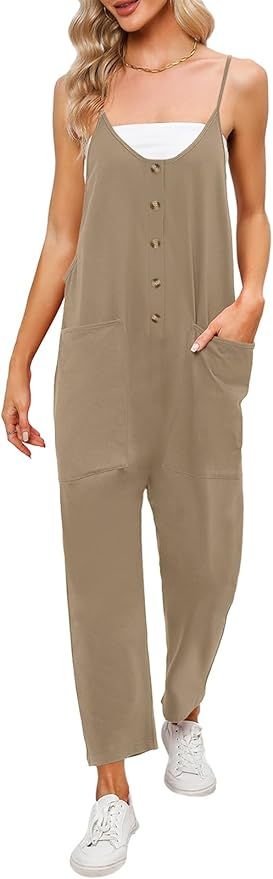 DEEP SELF Women Summer Sleeveless Jumpsuits Spaghetti Straps Button Harem Long Pants Romper Overa... | Amazon (US)