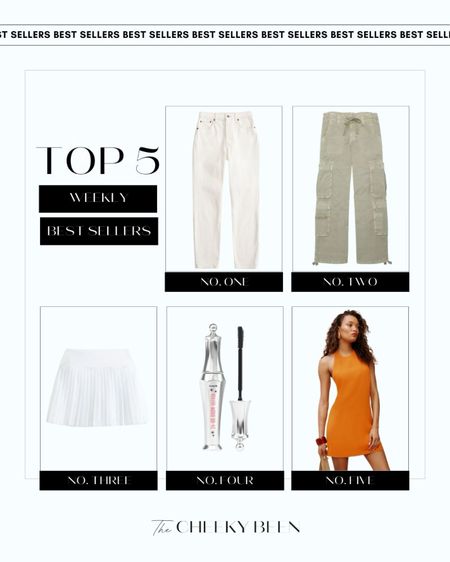 Top 5 weekly best sellers! I love the curve love white Abercrombie jeans for spring. These American Eagle cargo pants are so comfortable and chic. Abercrombie has the best pleated tennis skirt for a casual spring look. Today is the last day to grab my favorite brow gel for 10%-30% off with code YAYSAVE at Sephora. Lastly, this orange mini dress is perfect for a fun spring date night look. 

#LTKstyletip #LTKSeasonal #LTKbeauty