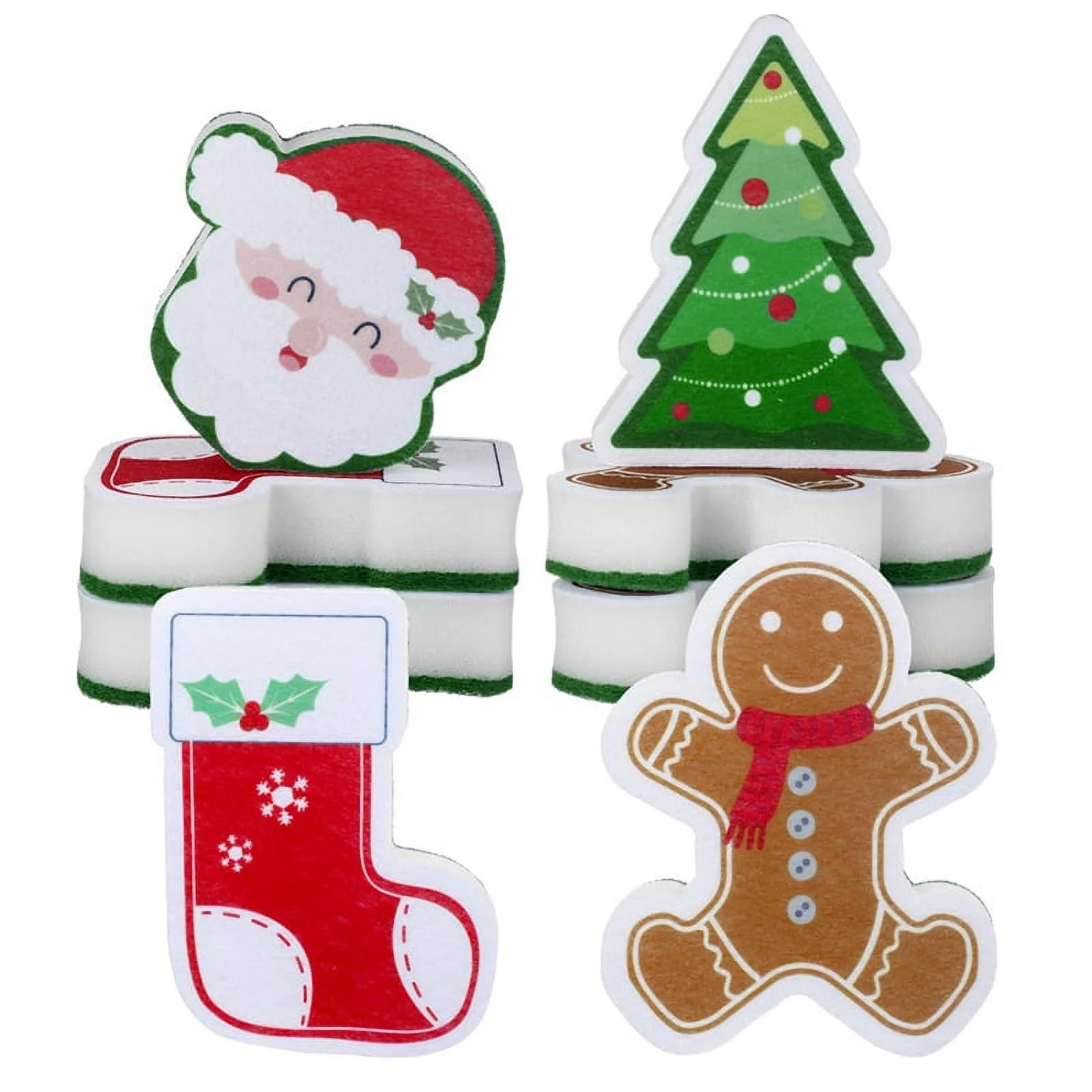 8 Pcs Christmas Sponges Kitchen Dual Sided Dish for Washing Dishes Santa Tree Gingerbread Man | Walmart (US)