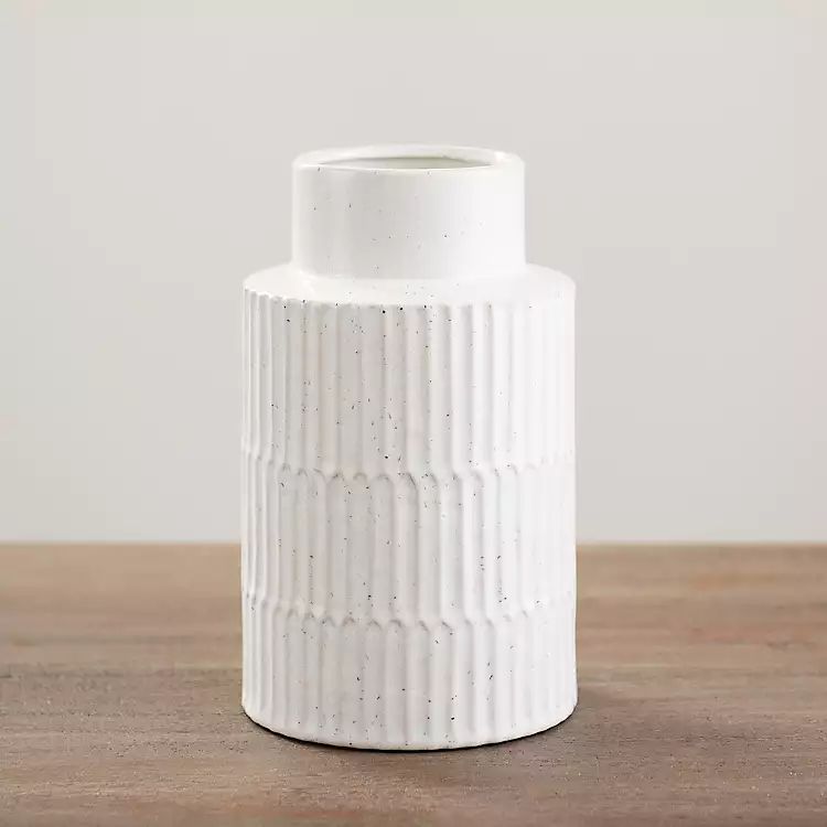 White Textured Lines Vase, 9 in. | Kirkland's Home