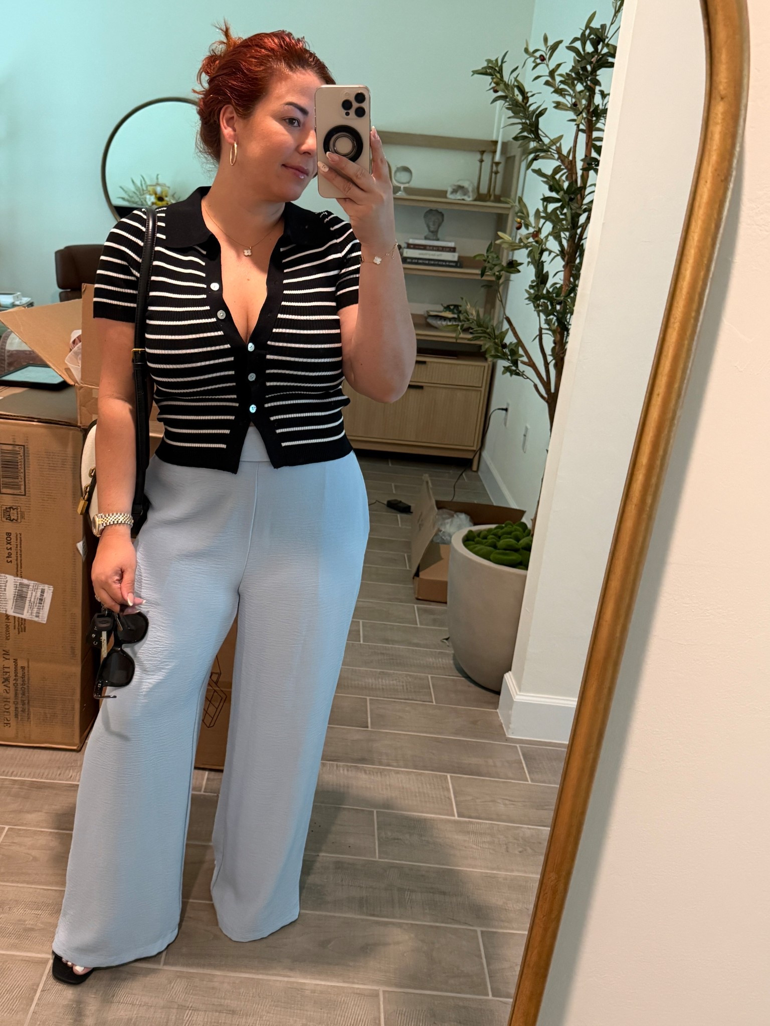 My favorite wide leg flowy pants from Amazon , comes in a set wearing size medium you could size up if you like them wider and looser . 

#LTKMidsize #LTKSummerEdit #LTKStyleTip