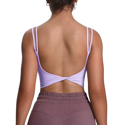 Aoxjox Women's Workout Sports Bras Fitness Yoga Crop Tank Metamorph Twist Back Cami (Purple Heather, XX-Large) | Amazon (US)