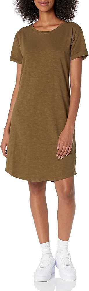 Daily Ritual Women's Lived-in Cotton Relaxed-Fit Roll-Sleeve Crewneck T-Shirt Dress | Amazon (US)