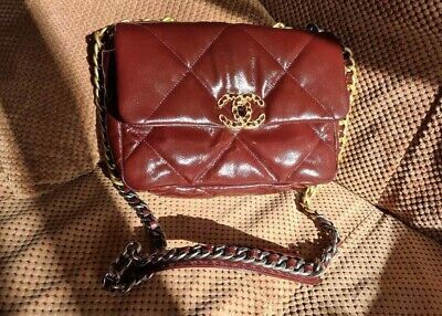 Chanel 19 Flap Bag Shiny Crumpled Calfskin Handbags Small Burgundy  | eBay | eBay US