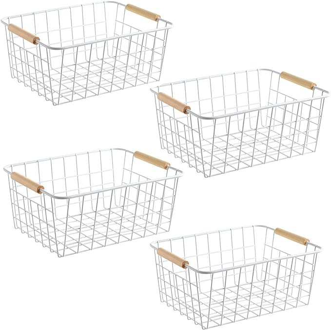 LeleCAT White Wire Baskets with Handles Wire Storage Organizer Baskets For Kitchen, Household Ref... | Amazon (US)