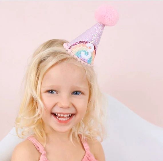 3rd Birthday Girl Party Hat, Rainbow Party Hat, Birthday Party Hat, Pastel Rainbow, Pink Birthday... | Etsy (US)