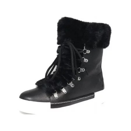 Cecelia New York Seymore Black Distressed Faux Fur Lining Rounded Sneaker Boots (Black Distressed 6.5) | Walmart (US)