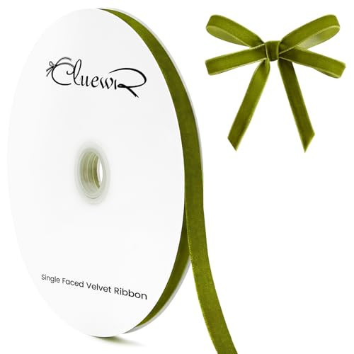 CLUEWR Green Velvet Ribbon, 3/8 Inch 25 Yards Spool Ribbon for Christmas Tree Ornaments, Gift Wrapping, Bows Making, Handmade Crafts, Wreath Decoration, Flower Bouquet | Amazon (US)