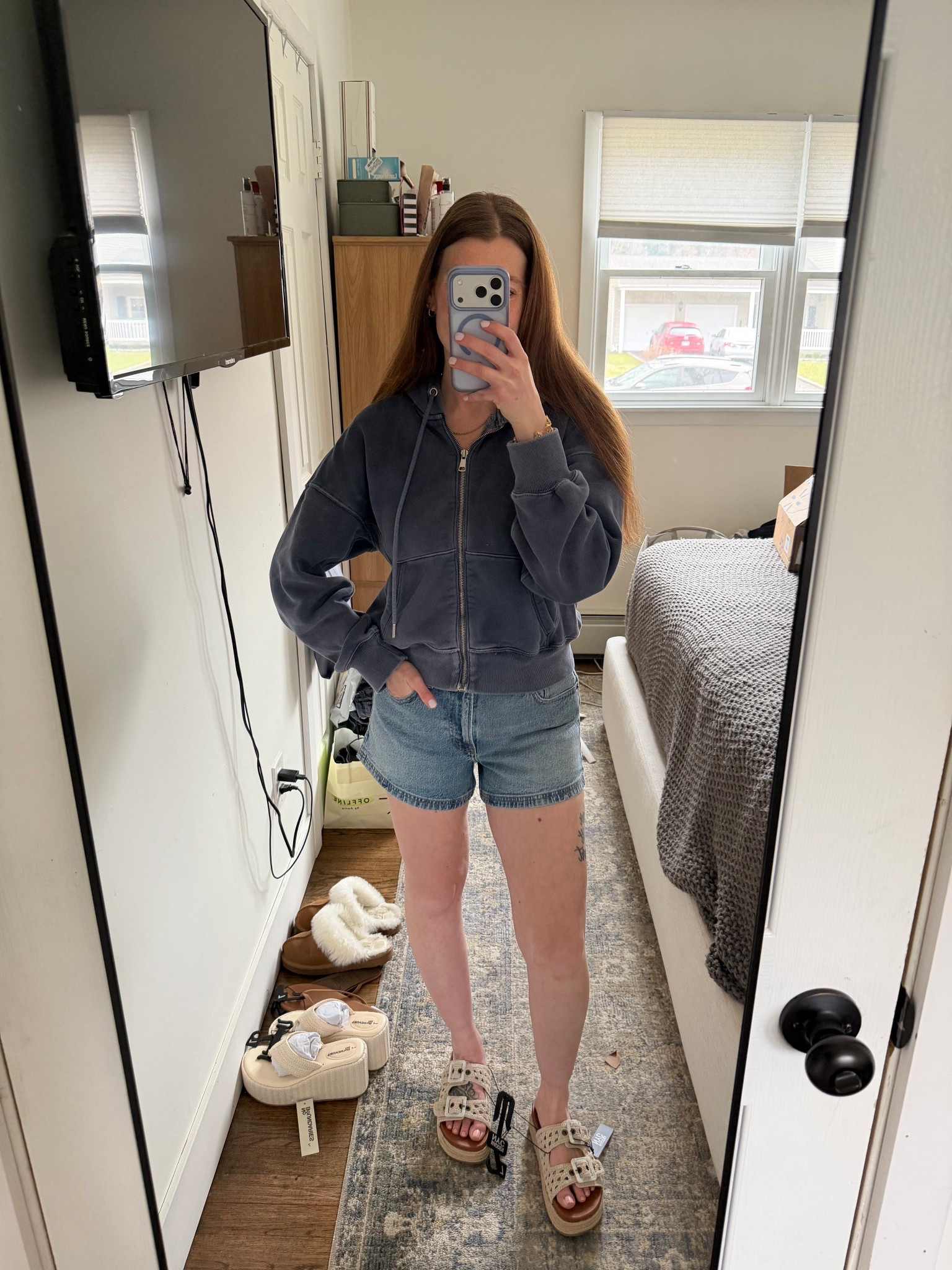 Spring outfit 
Summer shorts 
Walmart platform sandals 