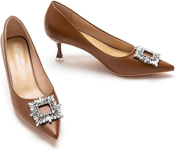 C.Paravano Women's Pumps I Pointed Toe Kitten Heel I Closed Toe Dress Pump I Comfortable Wedding ... | Amazon (US)