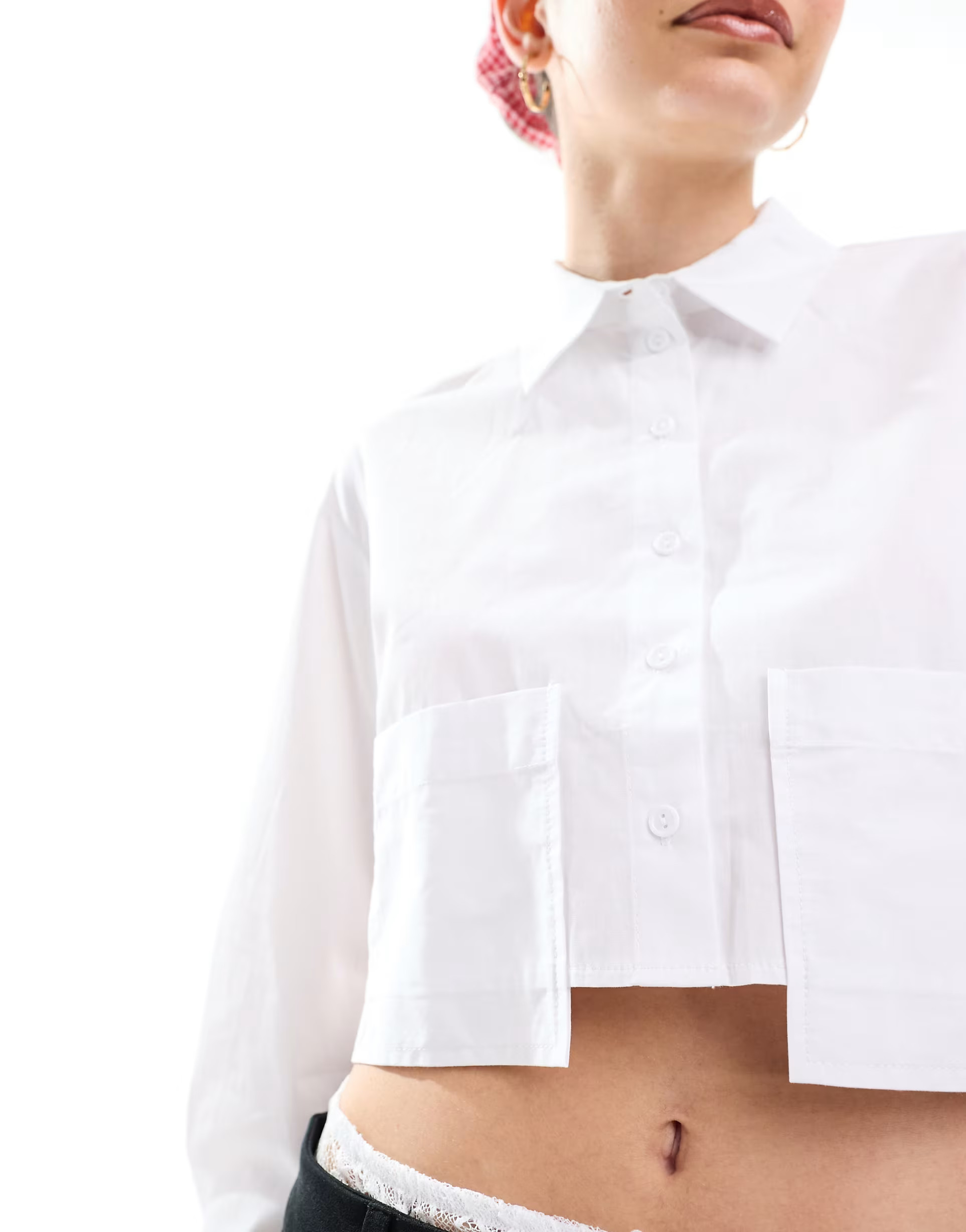 Miss Selfridge poplin cropped dropped pocket shirt in white | ASOS | ASOS (Global)