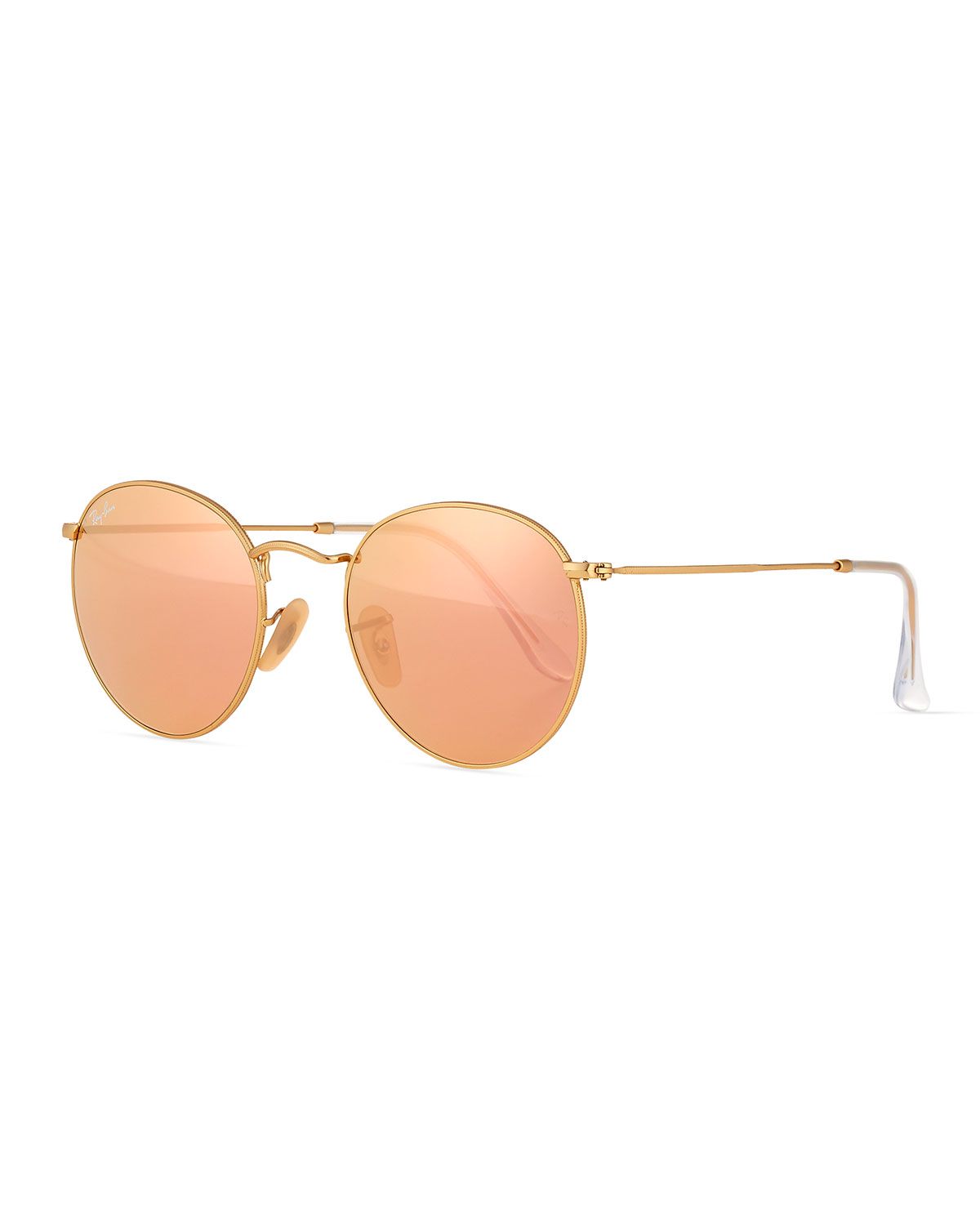 Mirrored Round Metal Sunglasses, Gold/Pink | Bergdorf Goodman