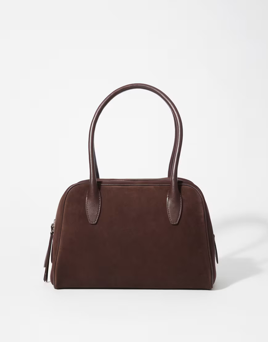 & Other Stories suede leather nano bowling bag in dark brown | ASOS (Global)
