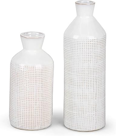 TERESA'S COLLECTIONS Ceramic White Vases for Home Decor, Distressed Decorative Vase, Modern Rusti... | Amazon (US)