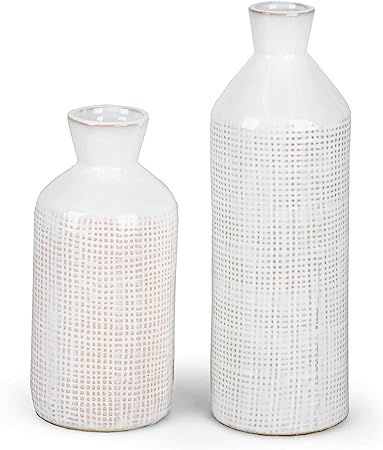 TERESA'S COLLECTIONS Ceramic White Vases for Home Decor, Distressed Decorative Vase, Modern Rusti... | Amazon (US)