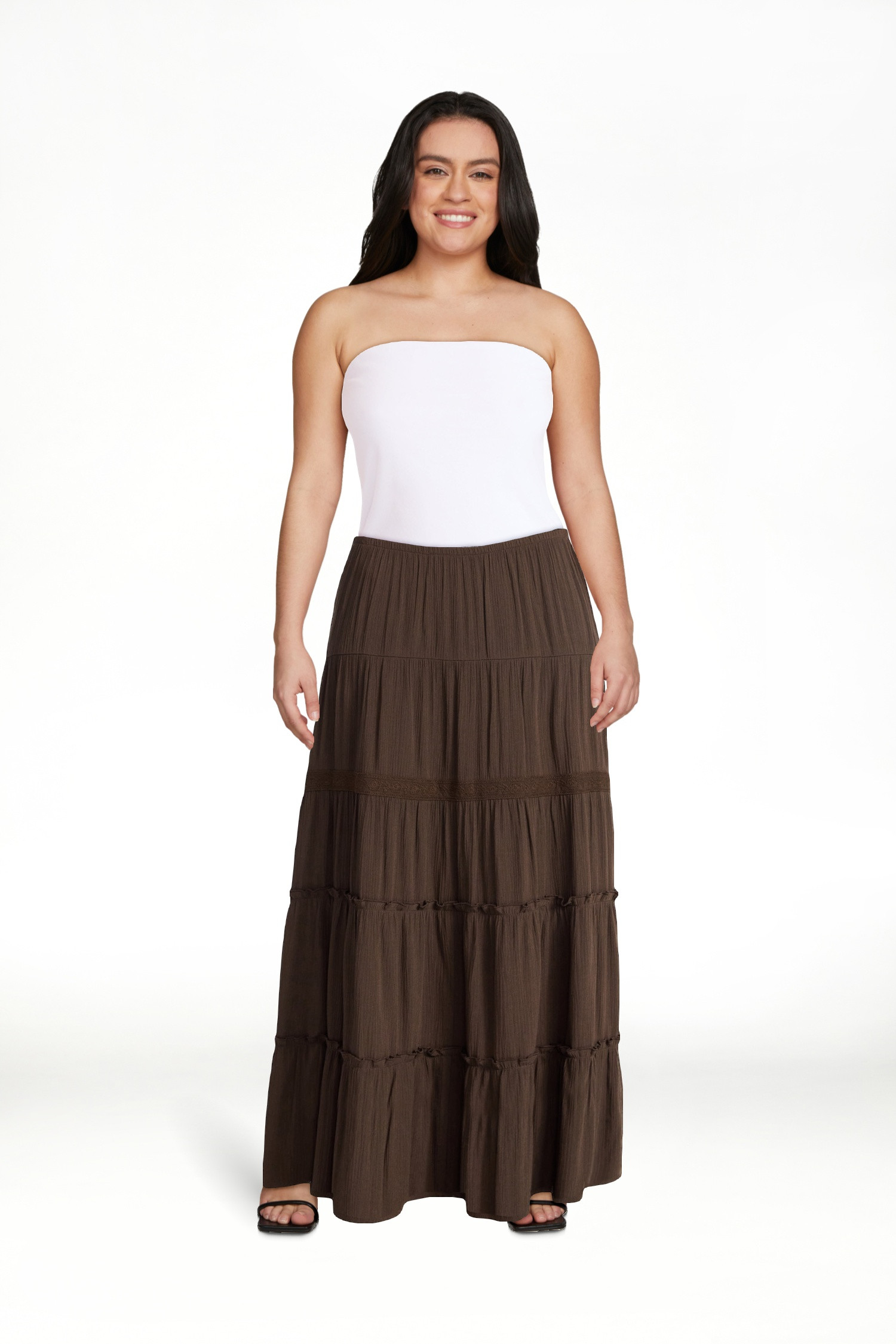 No Boundaries Lace Insert Tiered Maxi Skirt, Women's XXS-XXL | Walmart (US)