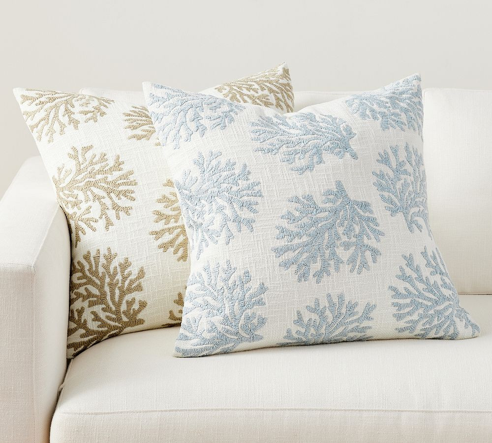 Coral Embroidered Pillow Cover | Pottery Barn (US)