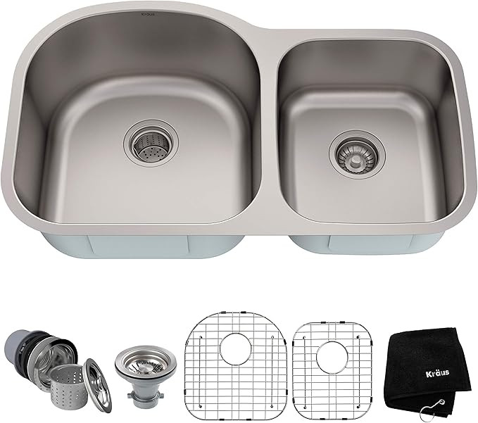 KRAUS Premier 35-inch 16 Gauge Undermount 60/40 Double Bowl Stainless Steel Kitchen Sink, KBU27 | Amazon (US)