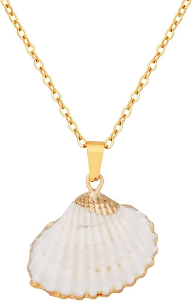 MINACHI Vintage Bohemian Seashell Shell Pendant Necklace, Gold Plated Cable Chain, Summer Beach S... | Amazon (US)