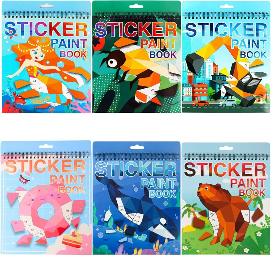 6 PCS Sticker by Number Sticker Paint Books for Kids Boys Girls Ages 4-8 Ocean Animals Vehicles D... | Amazon (US)