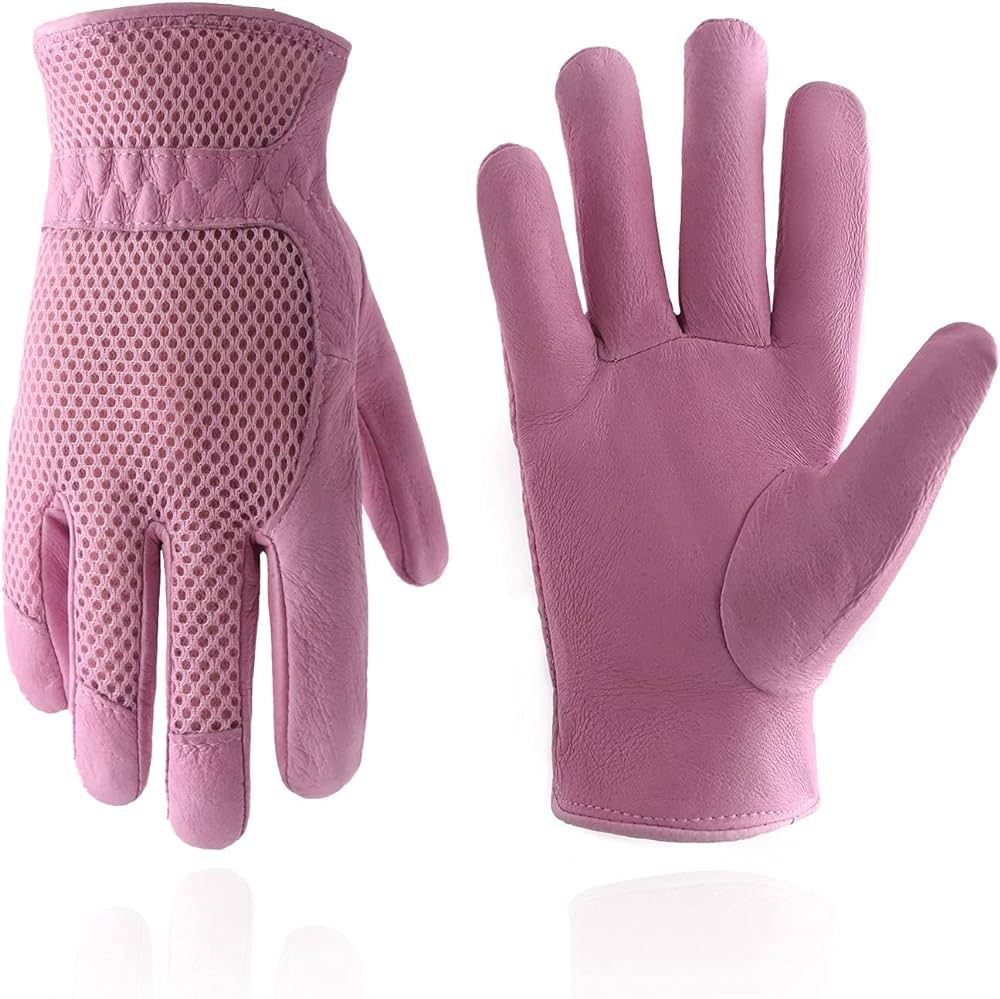 Womens Garden Gloves, Scratch Resistance Leather Gardening Gloves for Ladies，3D Mesh Comfort Fi... | Amazon (US)