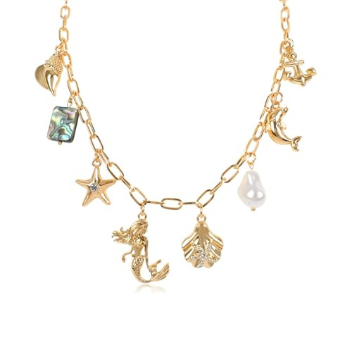 OTEEGX Gold Charm Necklaces for Women, 18K Gold Plated Bow Pendant Necklace Cute Gold Heart Chain Aesthetic Star Jewelry (one size, Modern, Gold3) | Amazon (US)