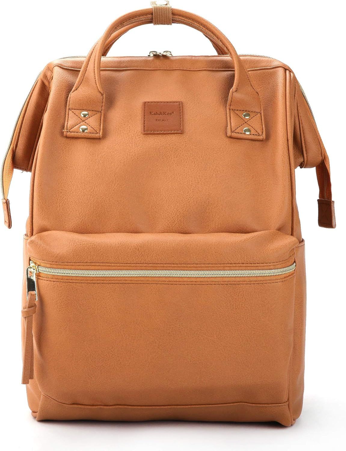 Kah&Kee Faux-Leather Backpack Diaper Bag with Laptop Compartment Travel School for Women Man | Amazon (US)