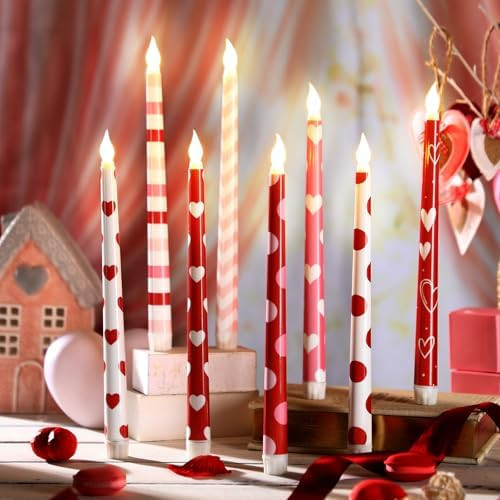 Lounsweer 8 Pcs Valentines Day Flameless Taper Candles 10 Inch LED Valentines Day Flameless Candl... | Amazon (US)