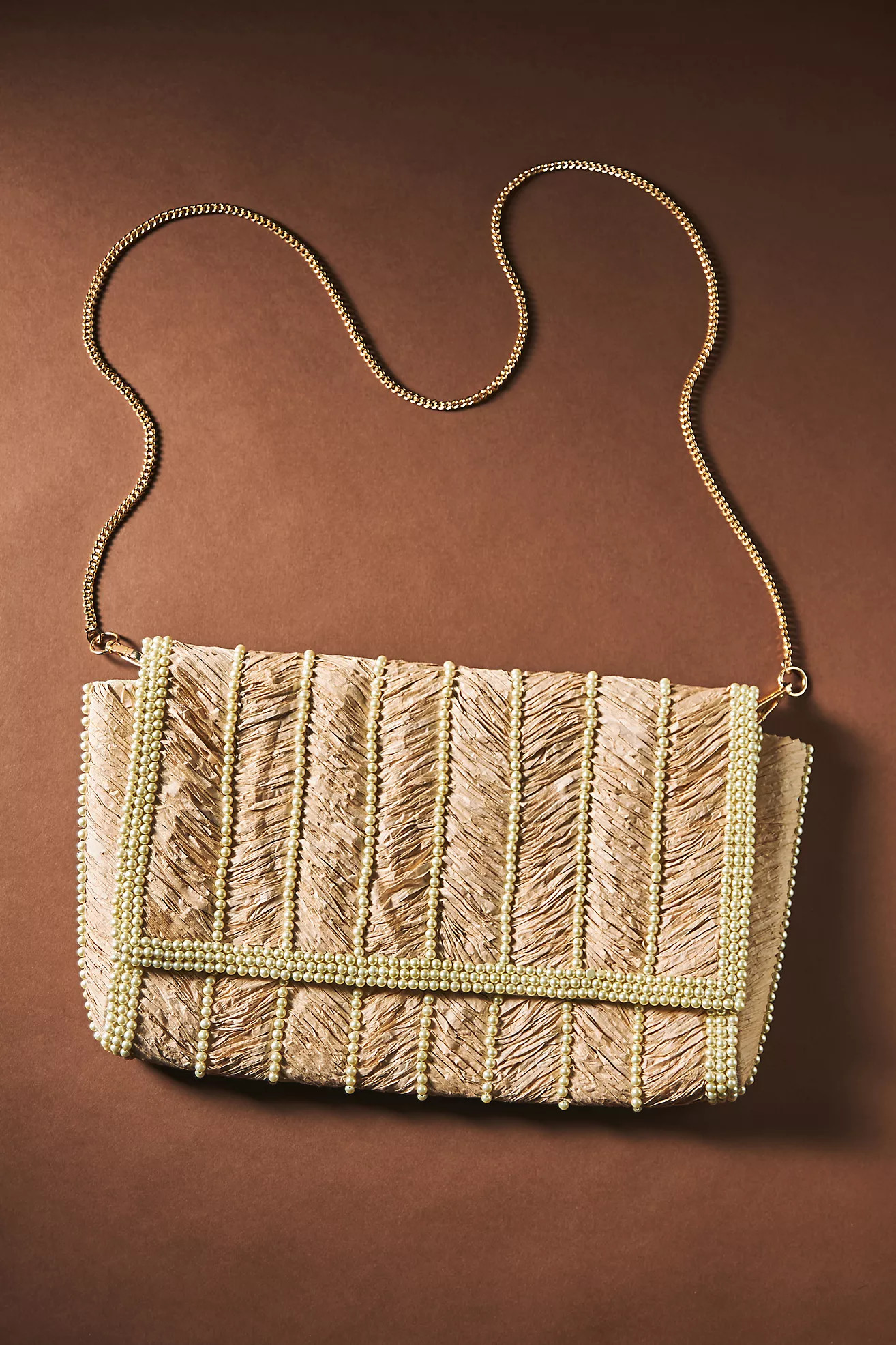 Raffia Pearl-Embellished Clutch | Anthropologie (US)