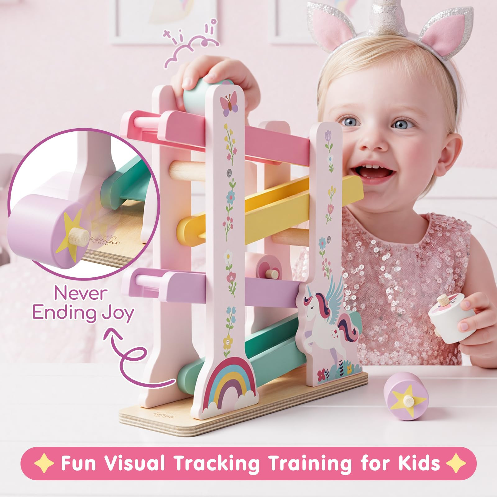 Lehoo Castle Wooden Car Ramp Toys for 1 Year Old Girl Birthday Gifts, Unicorn Montessori Toys for... | Amazon (US)