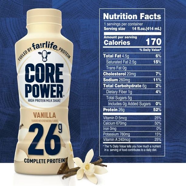 Core Power Protein Shake with 26g Protein by fairlife Milk, Vanilla, 14 fl oz | Walmart (US)