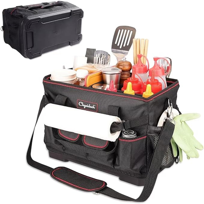 Chyaidach Large Grill Caddy with Hard Bottom and Paper Towel Holder, Picnic BBQ Condiment Utensil... | Amazon (US)