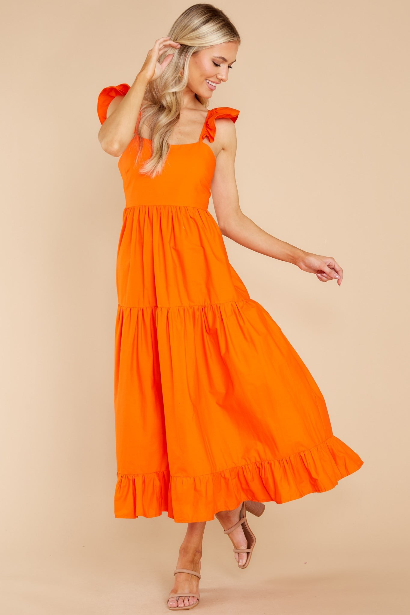 Dressed For Success Orange Midi Dress | Red Dress 
