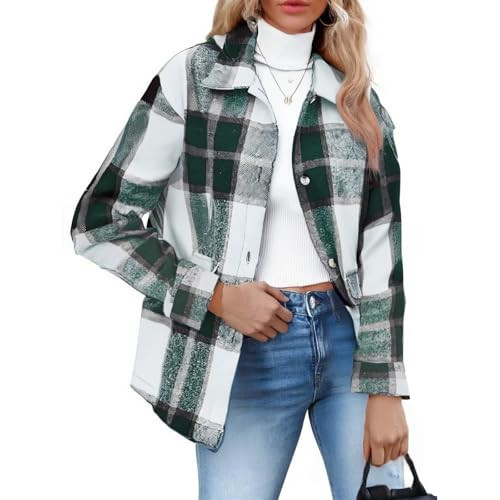 Womens Flannel Shirts Long Sleeve Lightweight Shacket Jacket Plaid Button Down Shirt Fall Outfits Fashion Clothes Green | Amazon (US)