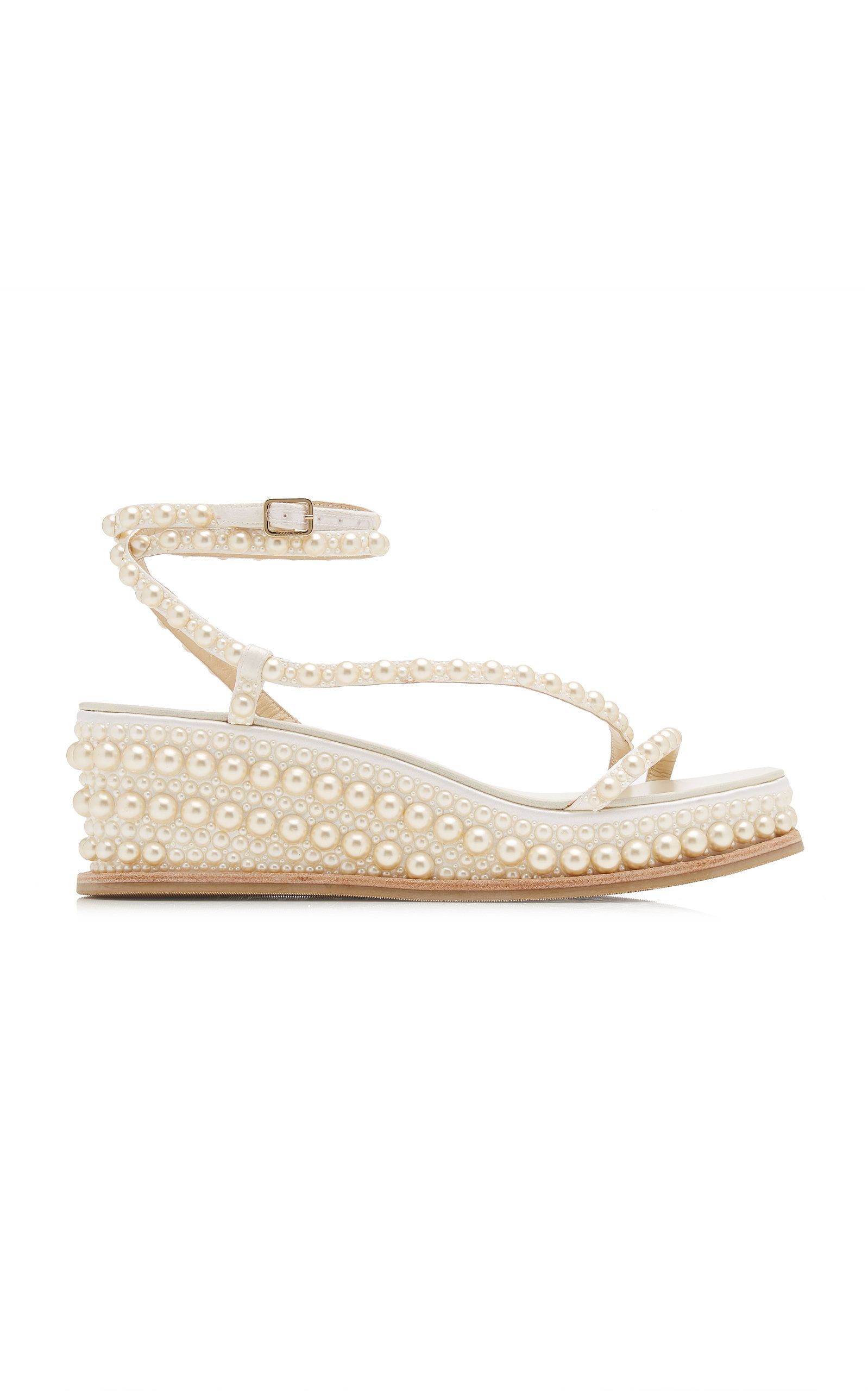 Drive Pearl-Embellished Satin Wedge Sandals | Moda Operandi (Global)