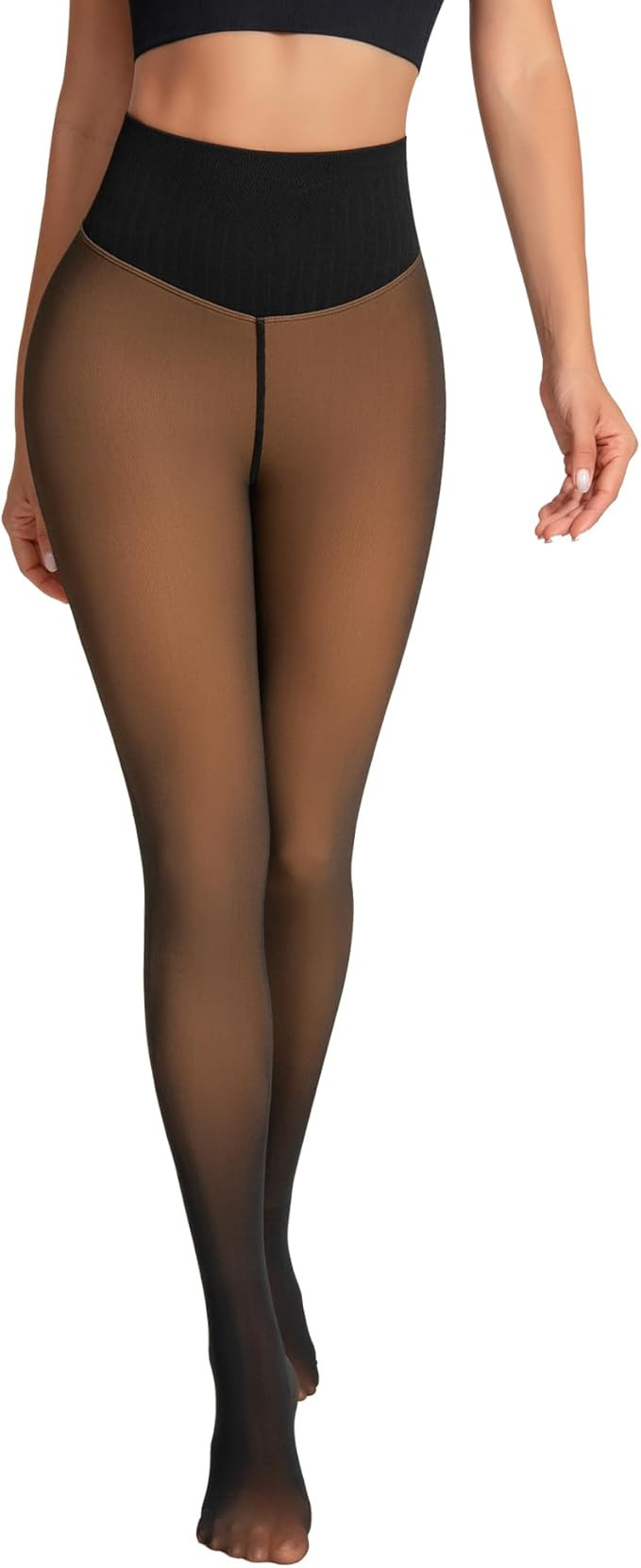 One-Seam Fleece Lined Tights for Women Fake Sheer Thermal Leggings with Tummy Control & Butt Lift... | Amazon (US)