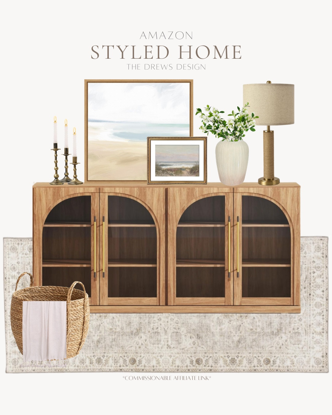 Styled home includes buffet, runner rug, basket, throw blanket, wall art, candle stick holders, vase, greenery stems, and table lamp.

Home decor, styled home, entryway, living roomm

#LTKSeasonal #LTKHome #LTKSaleAlert