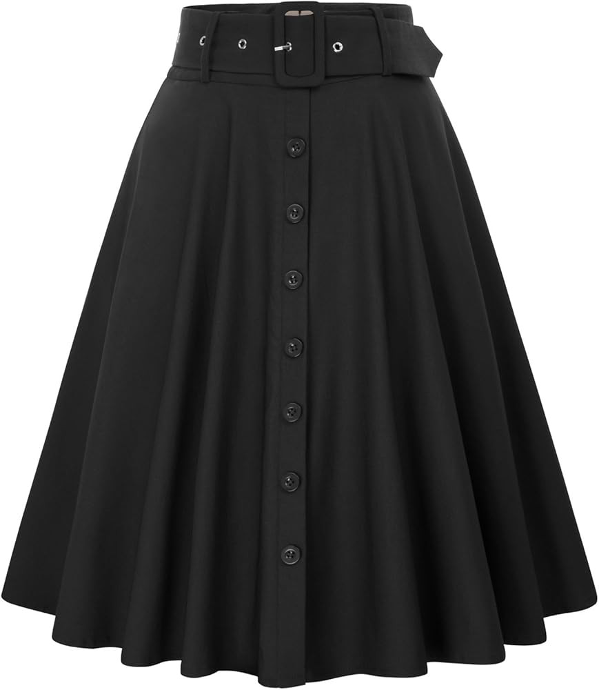 Belle Poque Women's Vintage Skirts High Waisted Flared A-Line Midi Skirt with Belt Pockets & Belt... | Amazon (US)