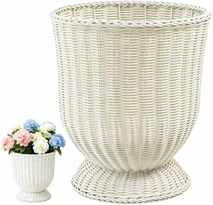 12 Inch Handwoven Boho Wicker Basket,Urn Goblet Woven Planter, Wicker Flower Pot, Indoor Outdoor ... | Amazon (US)
