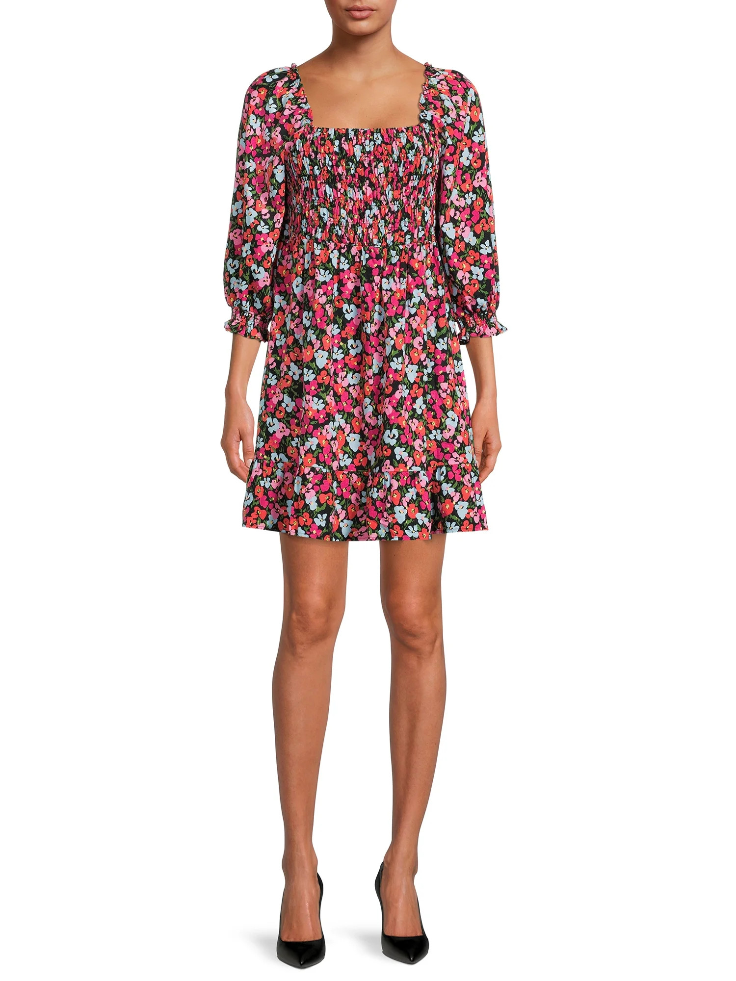 The Get Women's Long Sleeve Square Neck Mini Dress - Walmart.com | Walmart (US)