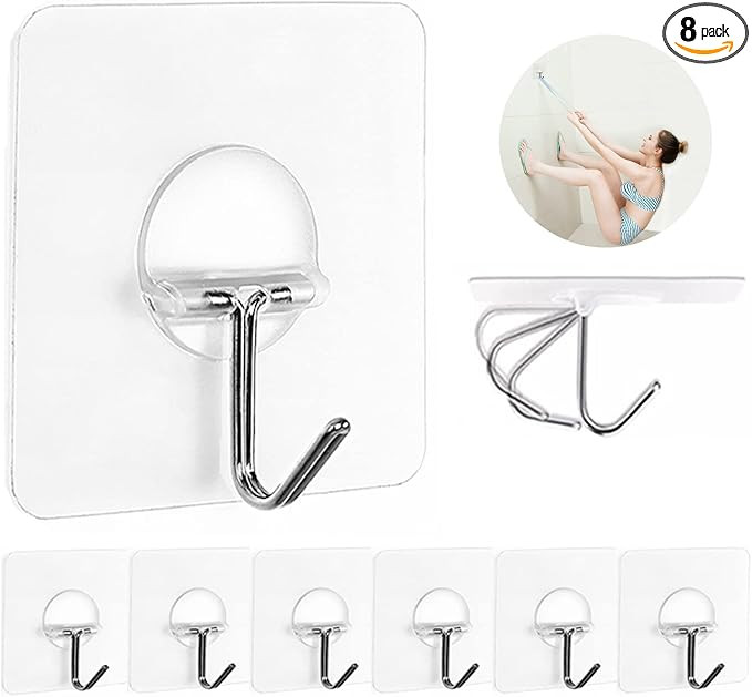 JINSHUNFA Adhesive Wall Hooks 13LB Heavy Duty No Drill Transparent Waterproof Hooks for Bathroom ... | Amazon (US)
