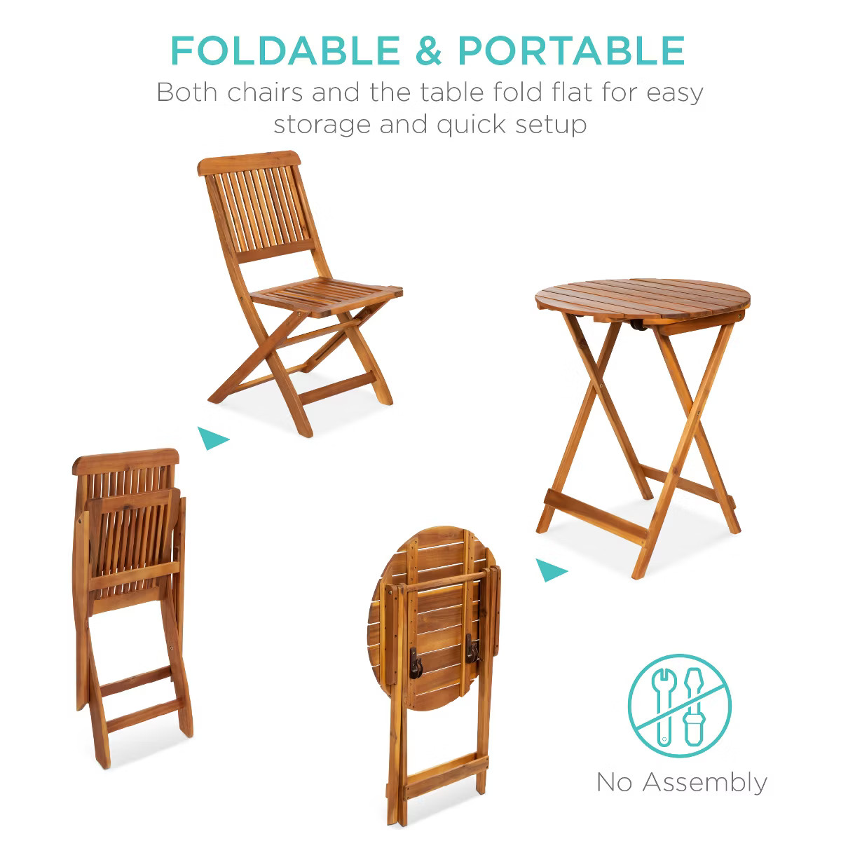 Best Choice Products 3-Piece Acacia Wood Bistro Set, Folding Patio Furniture w/ 2 Chairs, Table, ... | Target