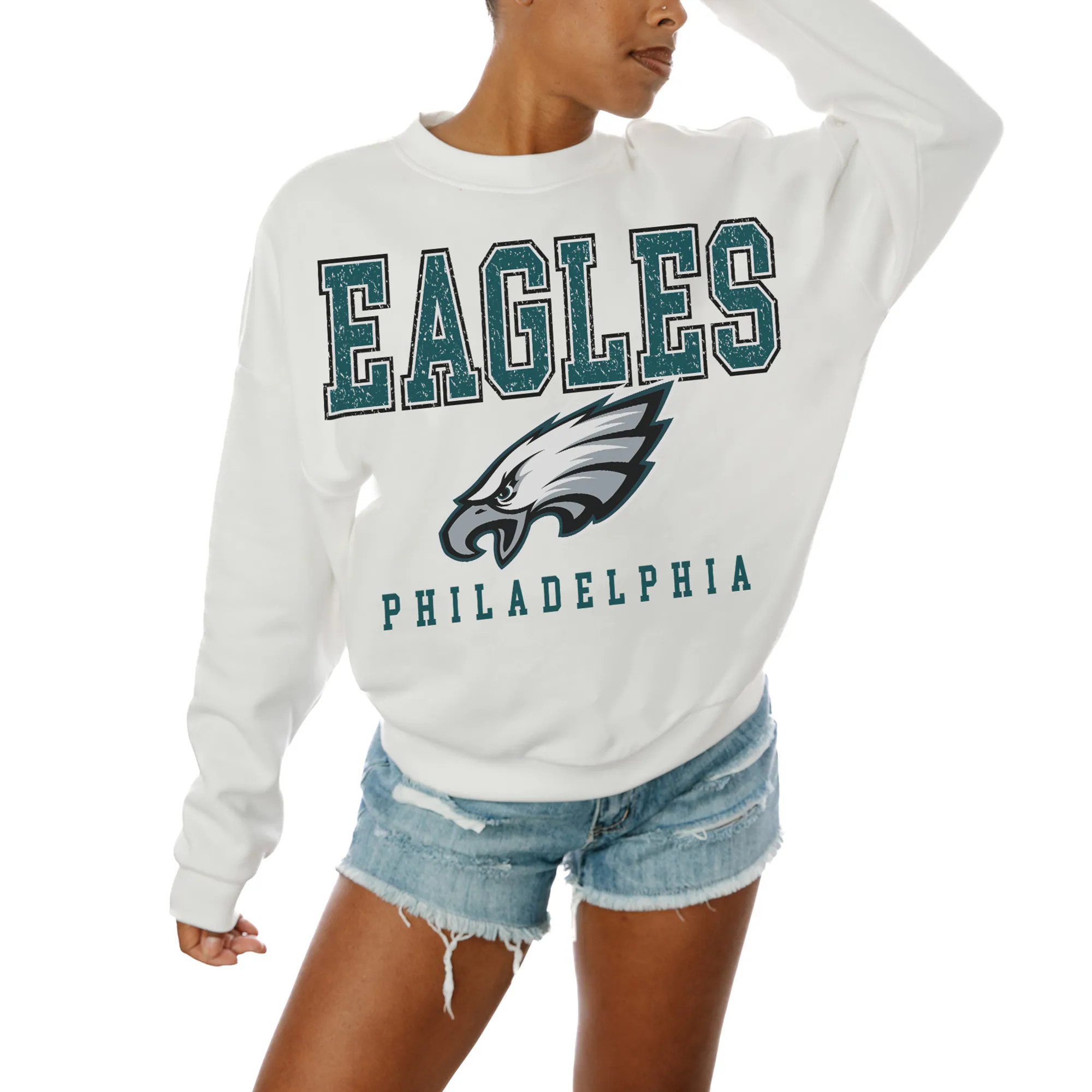 Philadelphia Eagles Gameday Couture Women's  Sunday Drives Oversized Crewneck Pullover Sweatshirt... | Fanatics