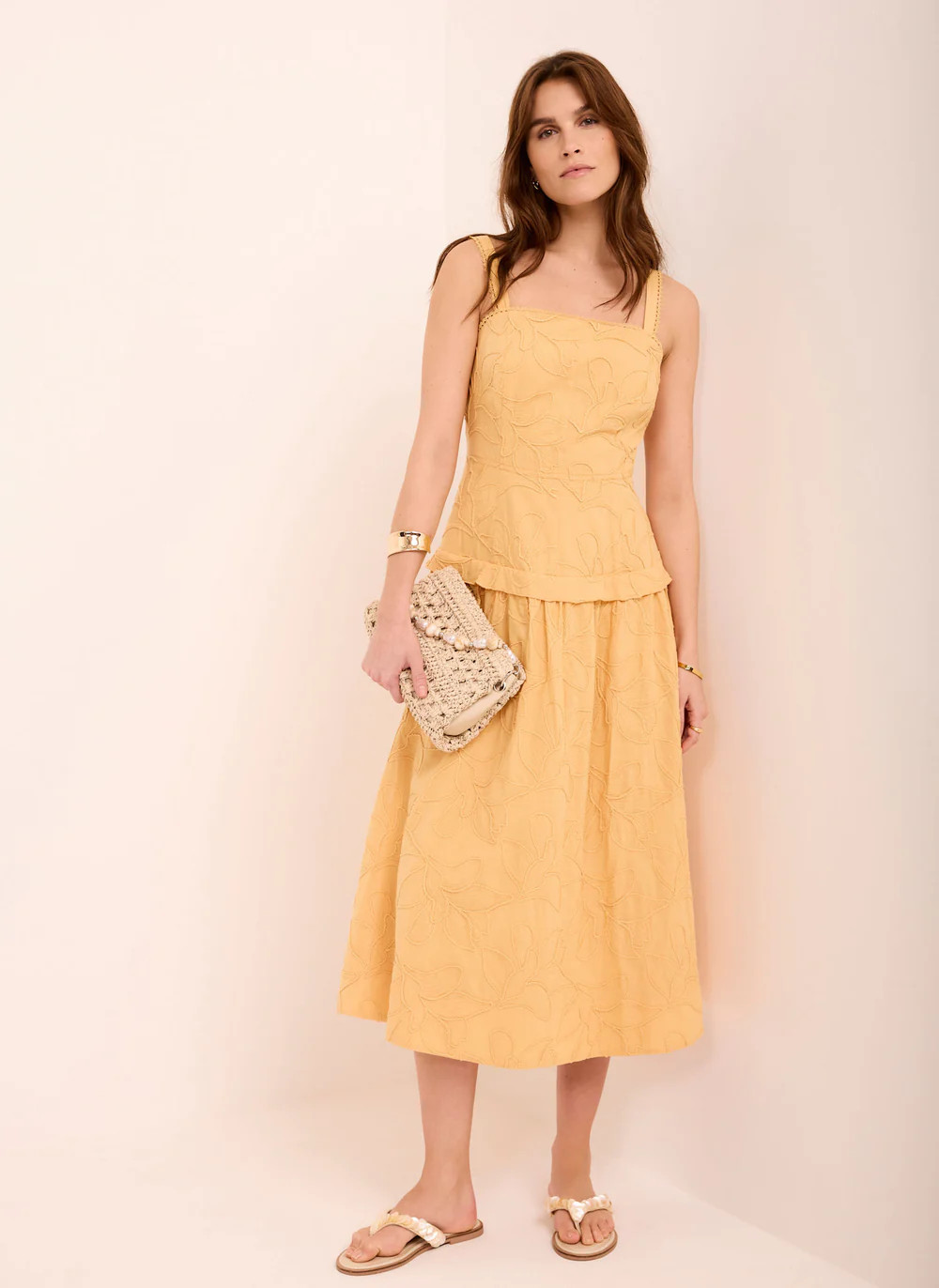 Yellow Cotton Floral Midi Dress | Mint Velvet