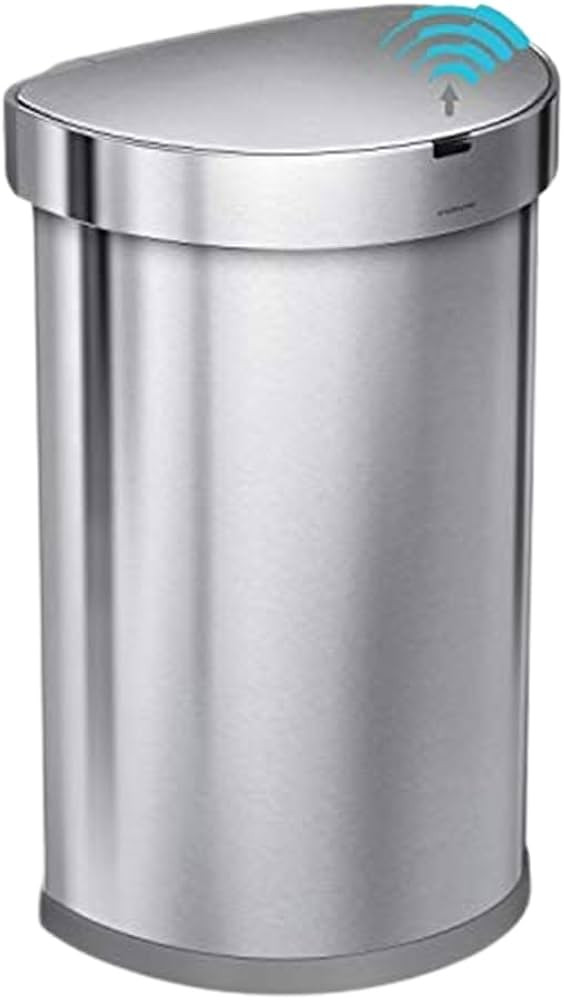 simplehuman 45 Liter / 12 Gallon Semi-Round Automatic Sensor Trash Can, Brushed Stainless Steel | Amazon (US)