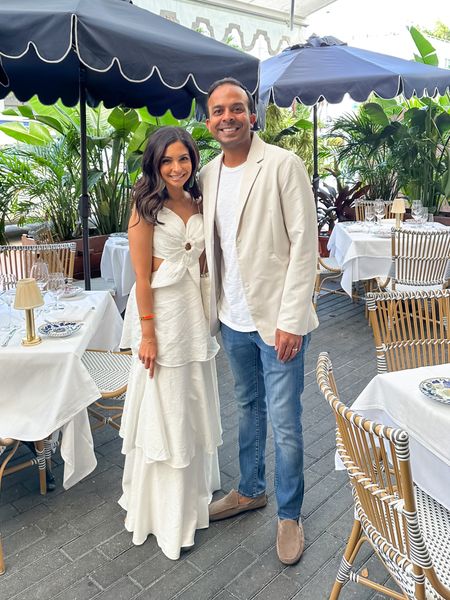 Miami date night - Nazim’s blazer is a must for your guy! Soft and very Packable, great for summer 

I did a XS in my white maxi dress #datenight #vacationstyle #miami