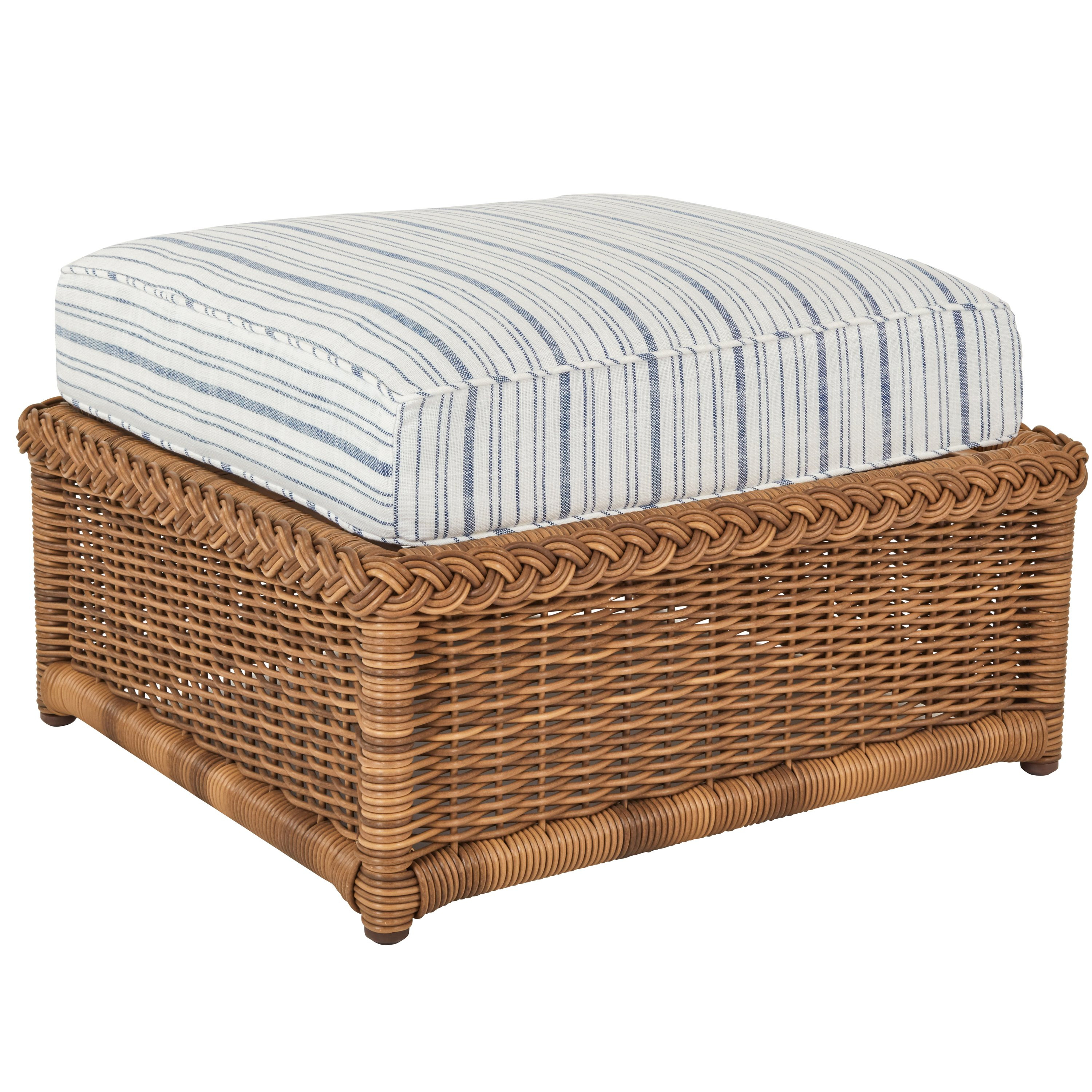 Emilia Raffia Ottoman, Linen Indigo Stripe | One Kings Lane