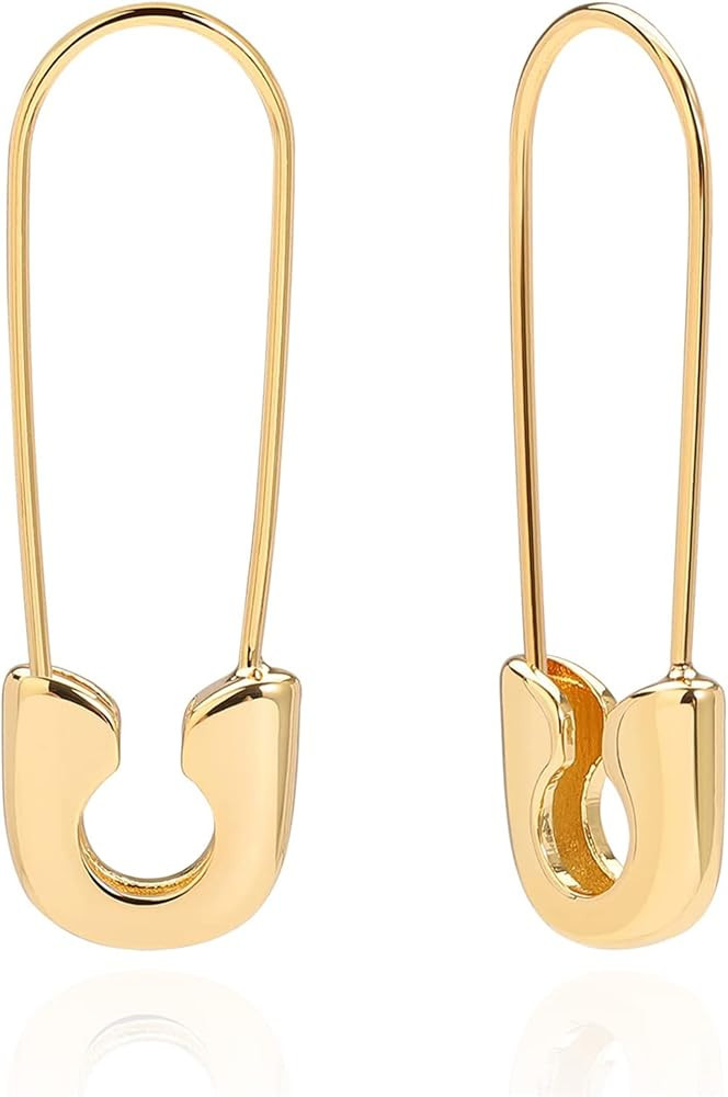 Safety Pin Earrings for Women - Ldurian 18K Gold Plated Hoop Earrings - Gold Paper Clip Earring -... | Amazon (US)